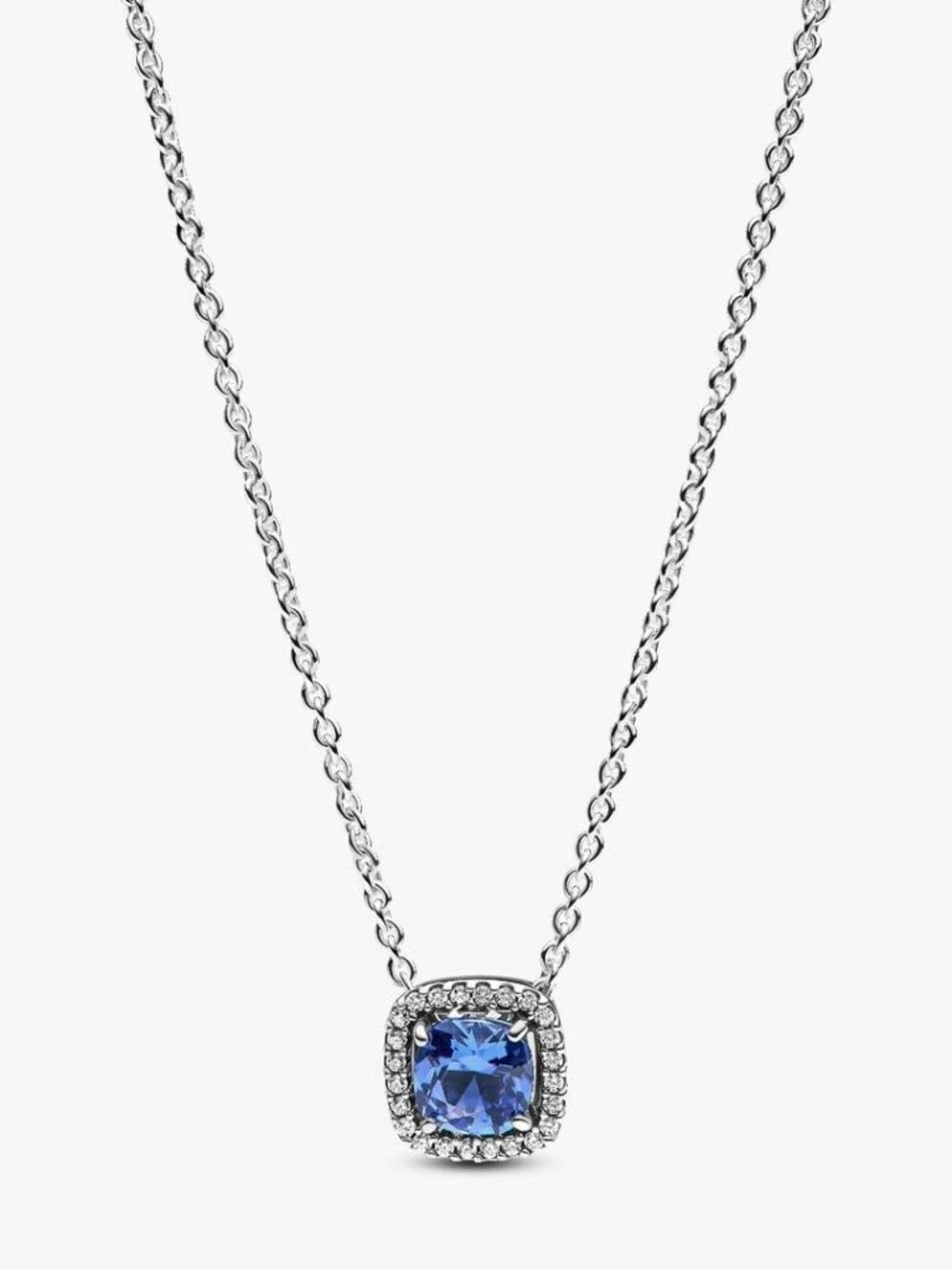 Pandora Sparkling Square Blue Halo Pendant Necklace